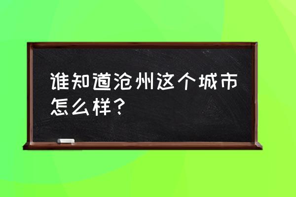 沧州地方好不好 谁知道沧州这个城市怎么样？